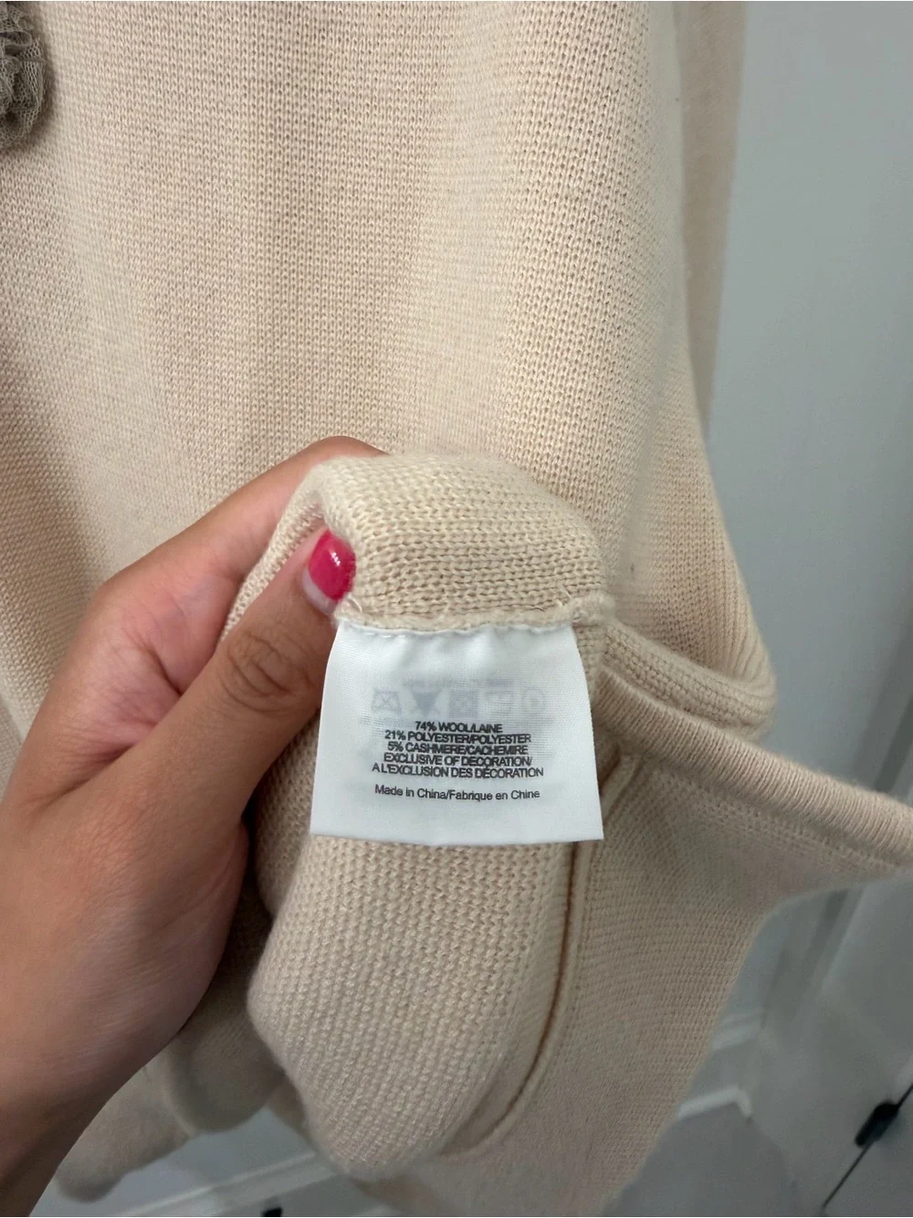 Tory Burch Beige Embellished Oversized Tunic Cashmere and Wool Sweater